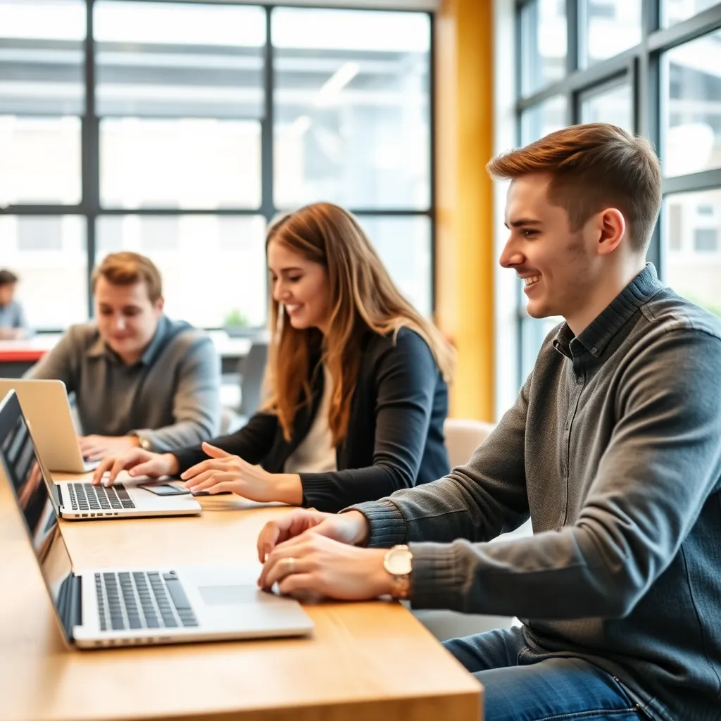 Studenten die online budgetteringscursussen volgen op laptops