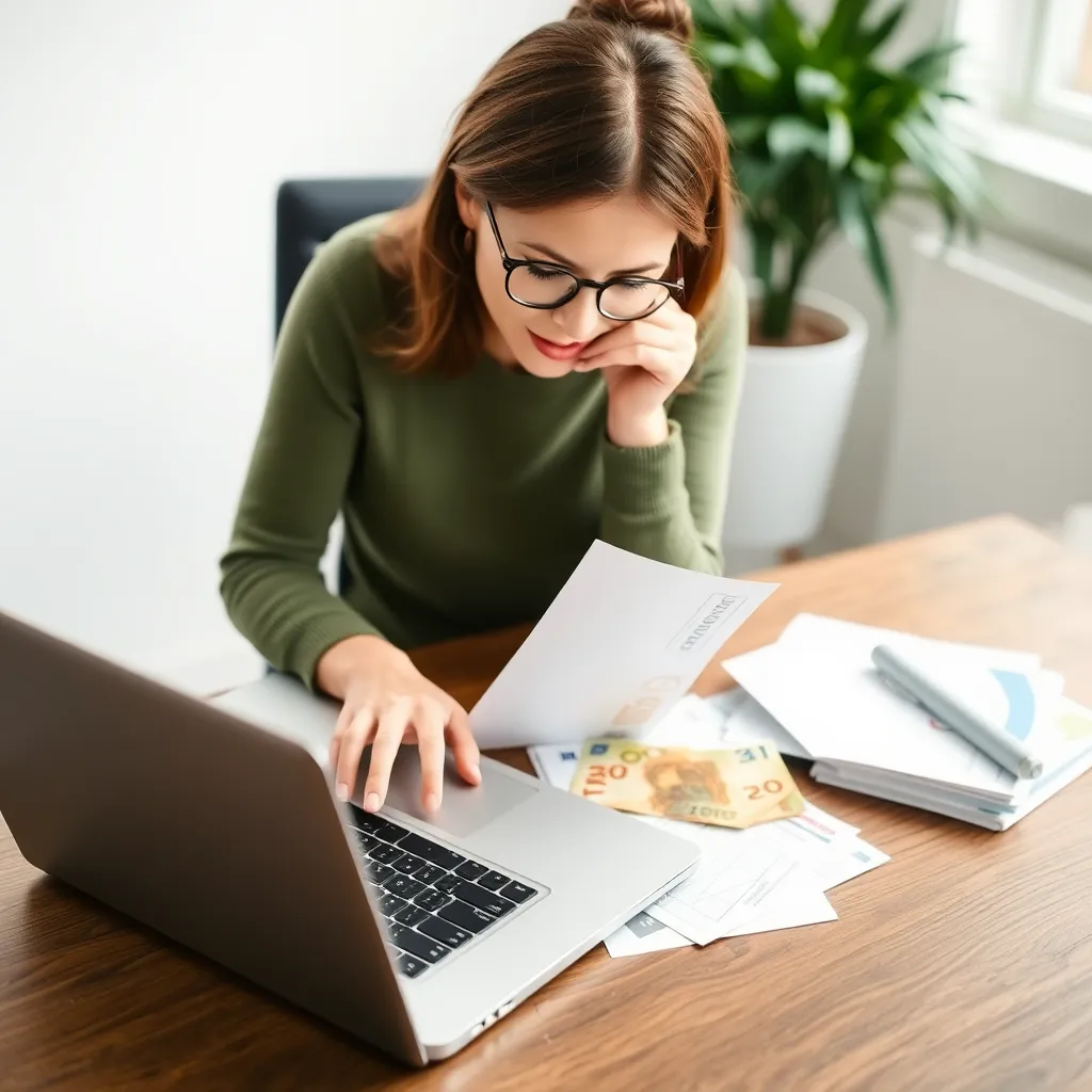 Nederlandse vrouw die haar financiën beheert op een laptop