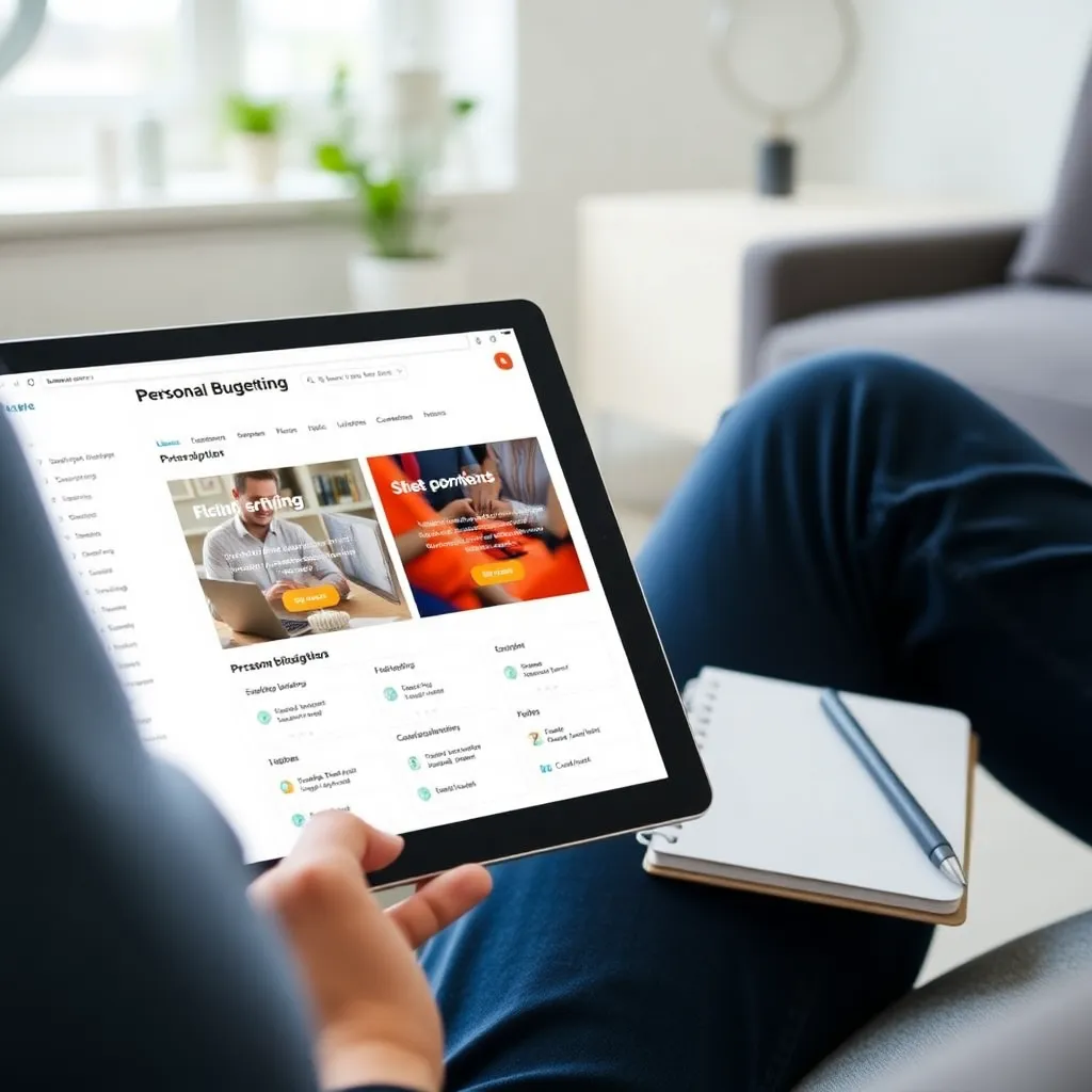 Persoon die verschillende cursusopties vergelijkt op tablet